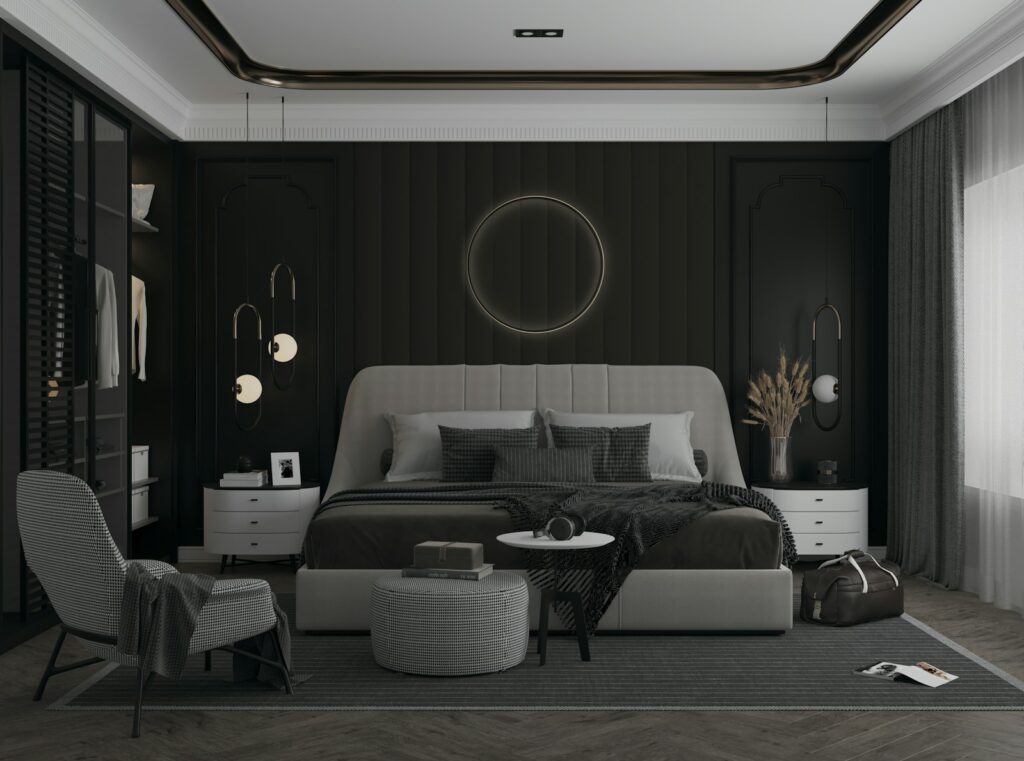Bedroom with a large bed and a chair, a calm setting for updating your bedroom style